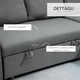 Разтегателен диван, Homcom, полиестер/ПП, 3 места, 211,5 x 146 x 85 см, сив