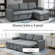 Разтегателен диван, Homcom, полиестер/ПП, 3 места, 211,5 x 146 x 85 см, сив
