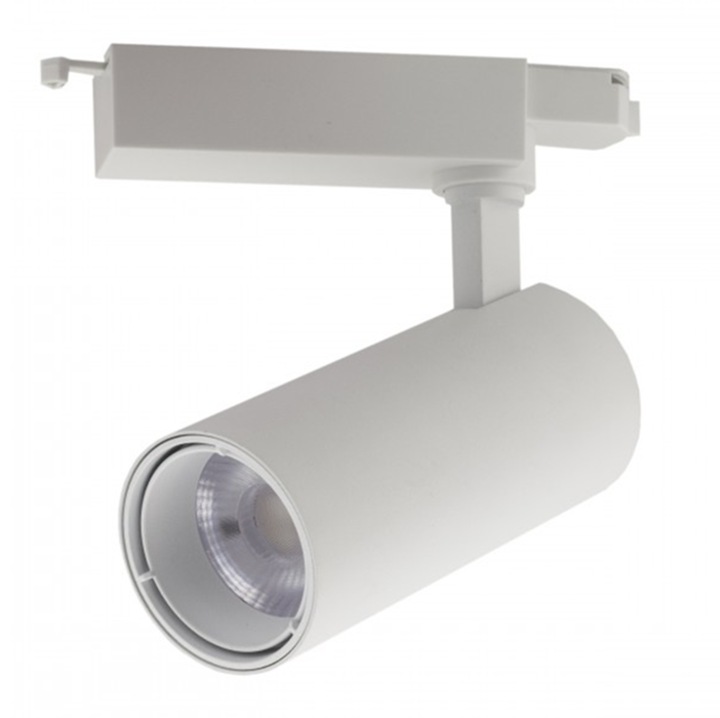 Spot dimabil LED 12W/ora, 1368lm - 50 000 ore, 4000K lumina naturala dimabila, driver Triac, directionabil pe sina monofazata, LED Market®, DLM-KT-007B-WH, Corp alb, clasa energetica E