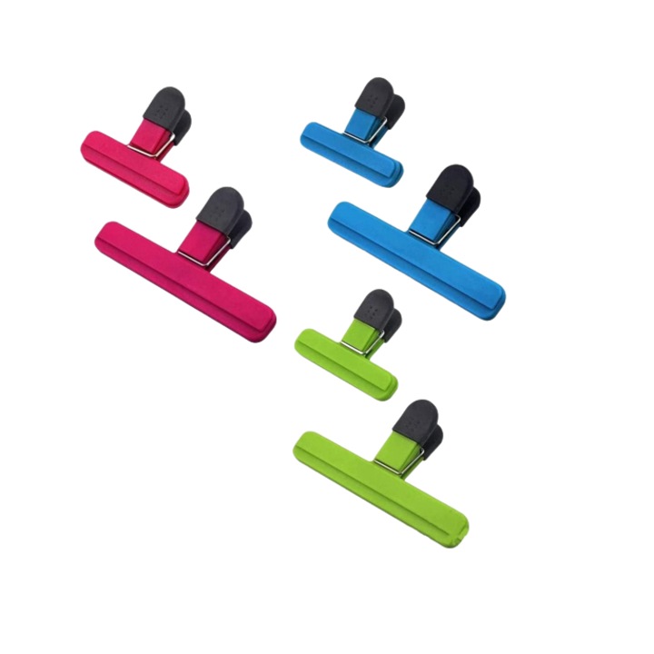 Set de cleme pentru pungi Meet-shop, 6 piese, plastic, verde/albastru/roz