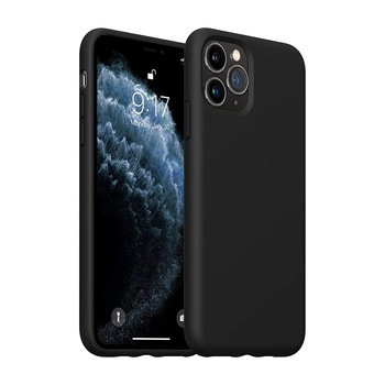 Husa silicon antisoc compatibila cu IPhone 12 Pro, Apple, cu microfibra in interior, Negru Husa silicon antisoc compatibila cu IPhone 12 Pro, Apple, cu microfibra in interior, Negru