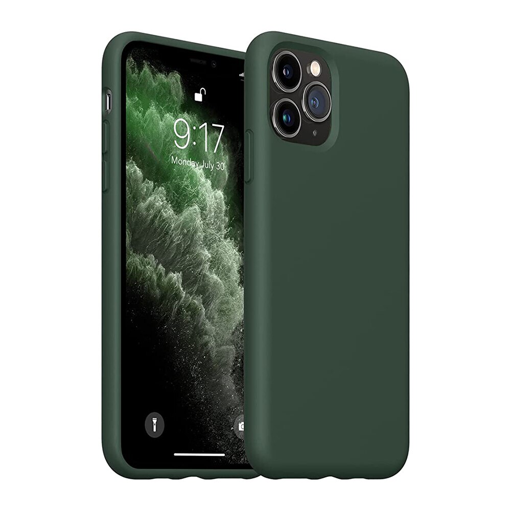 Husa silicon antisoc compatibila cu IPhone 12 Pro, Apple, cu microfibra in interior, Verde inchis