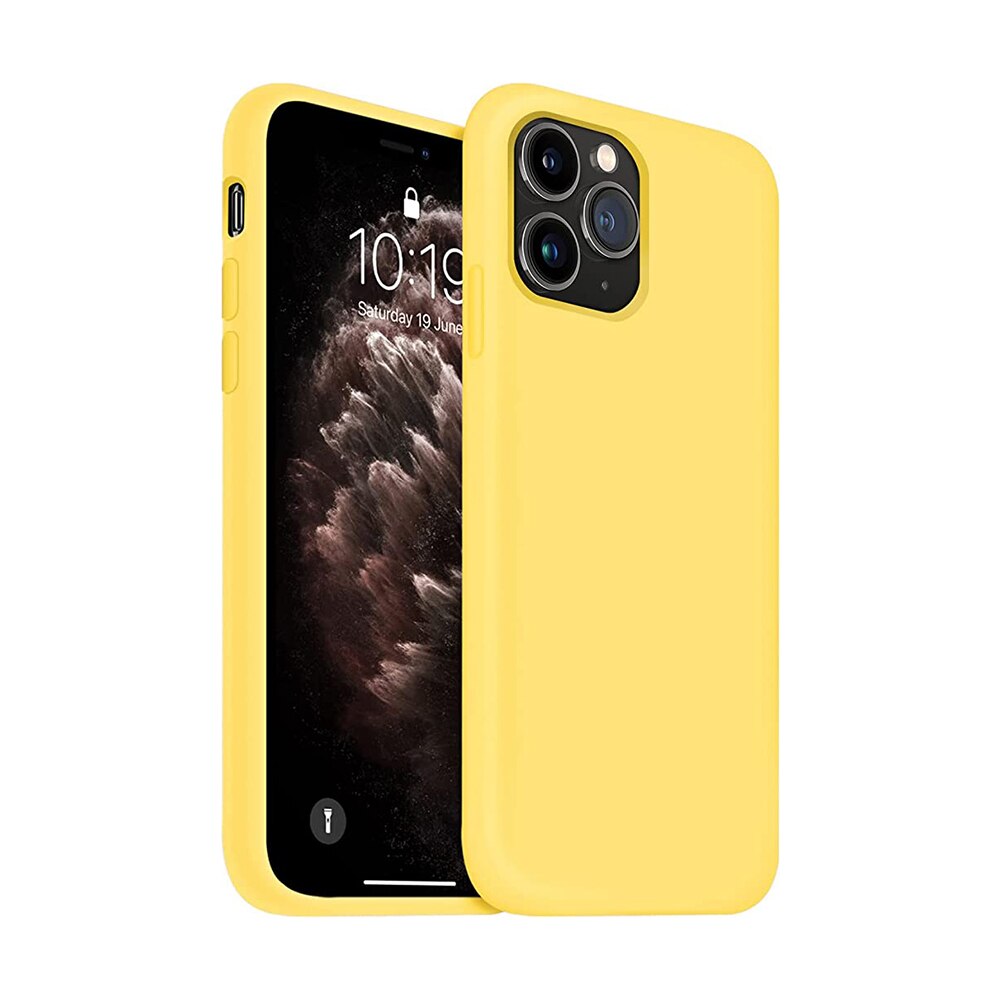 Husa silicon antisoc compatibila cu IPhone 12 Pro, Apple, cu microfibra in interior, Galben