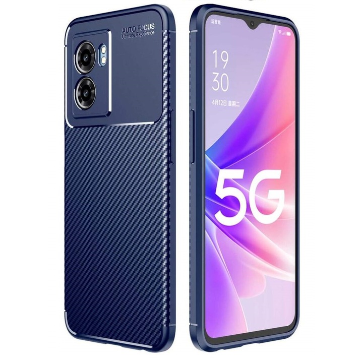 Husa Premium Antisoc cu textura de Carbon, compatibila cu Oppo A77 / Albastru