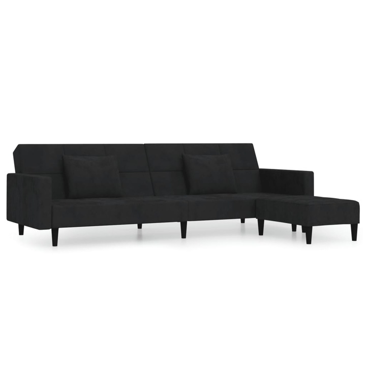 Разтегателно канапе vidaXL, Черно, Кадифе, 220 x 84,5 x 69 см