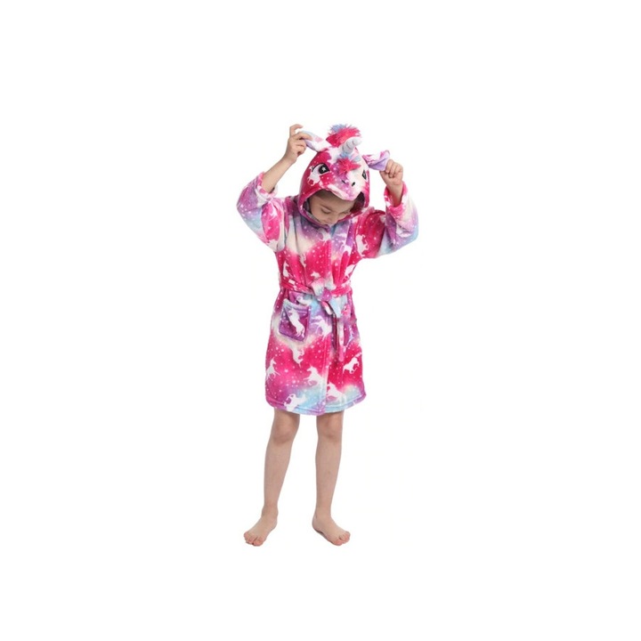 Gyermek fürdőköpeny, Unicorn modell, Pink Horse mintával 5-6 év