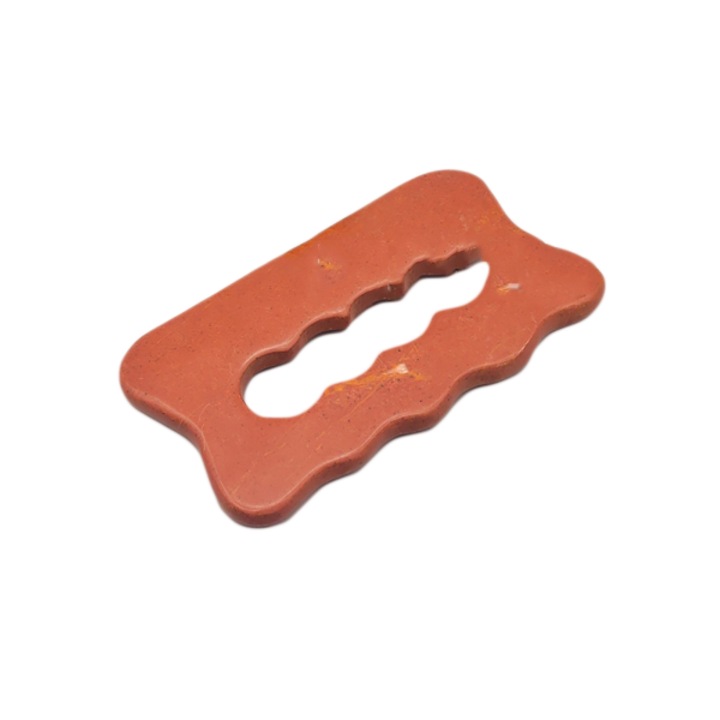 Dispozitiv multifunctional din piatra, cu maner, pentru masaj anticelulitic, slimming, Gua Sha, maro, 12 x 7 cm