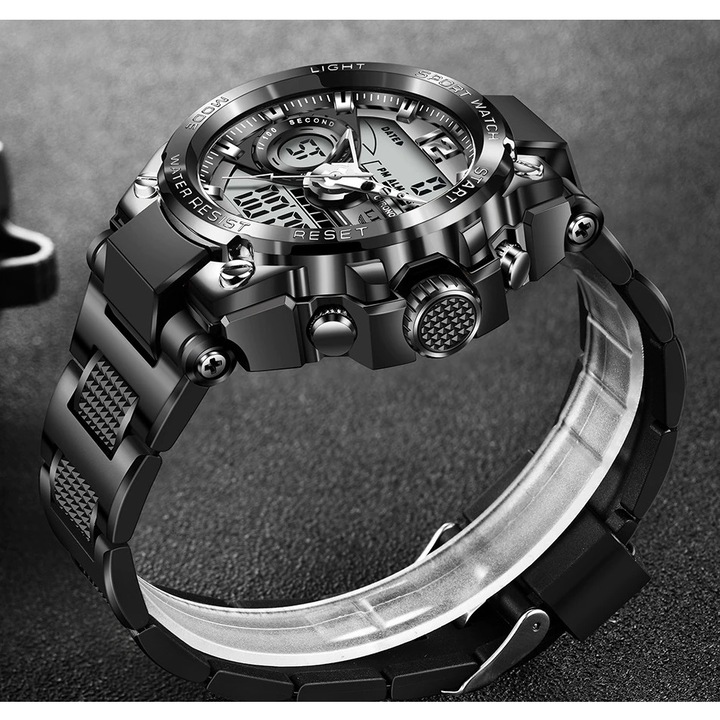 Мъжки часовник Lige Sports Watch, Водоустойчив, Черен