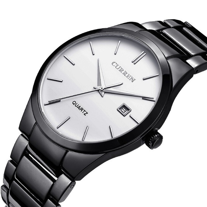 Мъжки часовник Curren Classic, Неръждаема стомана, Черен / Бял
