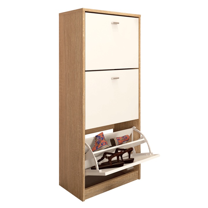 Pantofar 3 compartimente pal stejar sonoma alb Vivat 50x28x116 cm
