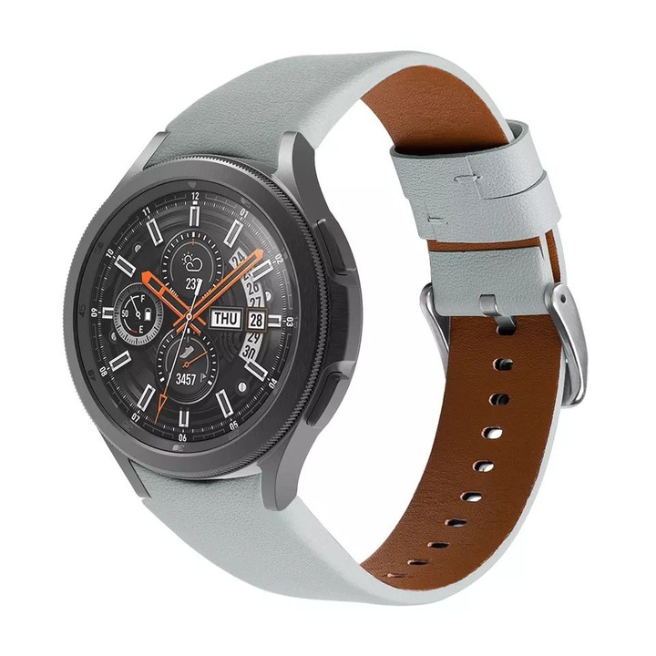 Кожена каишка Smart Pulse Premium, За Samsung Galaxy Watch 40 mm, Samsung Galaxy Watch 44 mm, Сива
