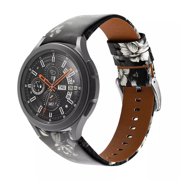 Кожена каишка Smart Pulse Premium, За Samsung Galaxy Watch 40 mm, Samsung Galaxy Watch 44 mm, Флорален мотив 2