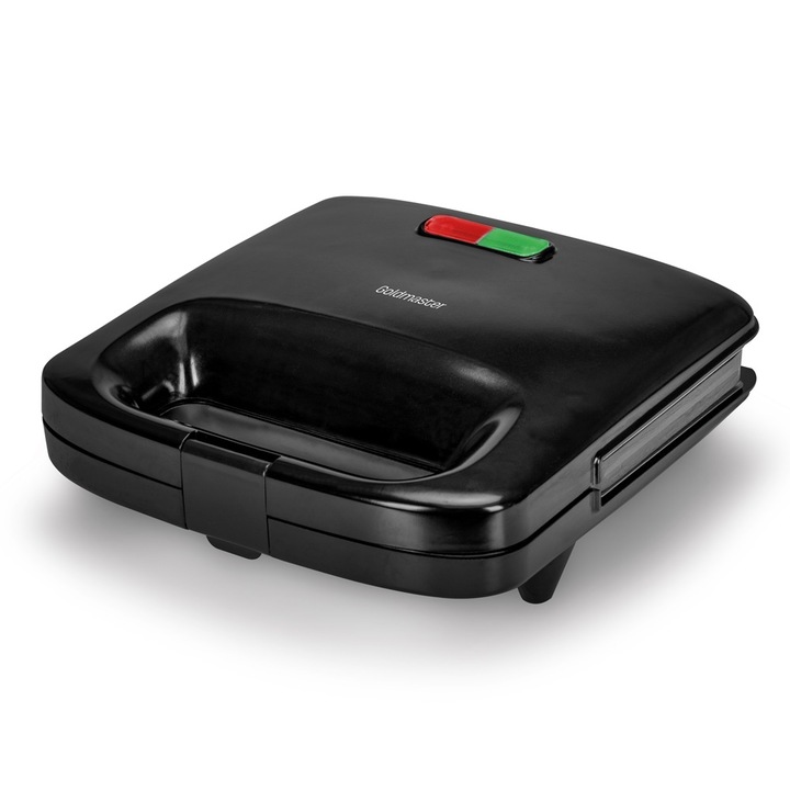 Уред за сандвичи и десерти, GoldMaster, 800W, 3 вида плочи, Незалепващи и лесни за почистване плочи, Черен