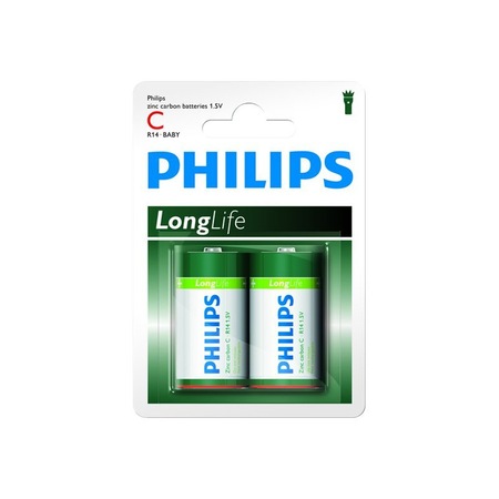 Set de baterii Philips LongLife, R14 C, Blister, verde, 2 buc - eMAG.ro