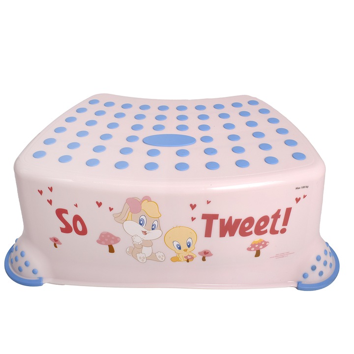 Treapta simpla copii GermagTrend, Step Stool pentru baie sau bucatarie, cu suprafata si baza antialunecare, roz, 41163