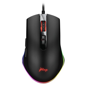 Mouse de gaming, Gwings, 9x13m, cu iluminare RGB, Negru/Rosu