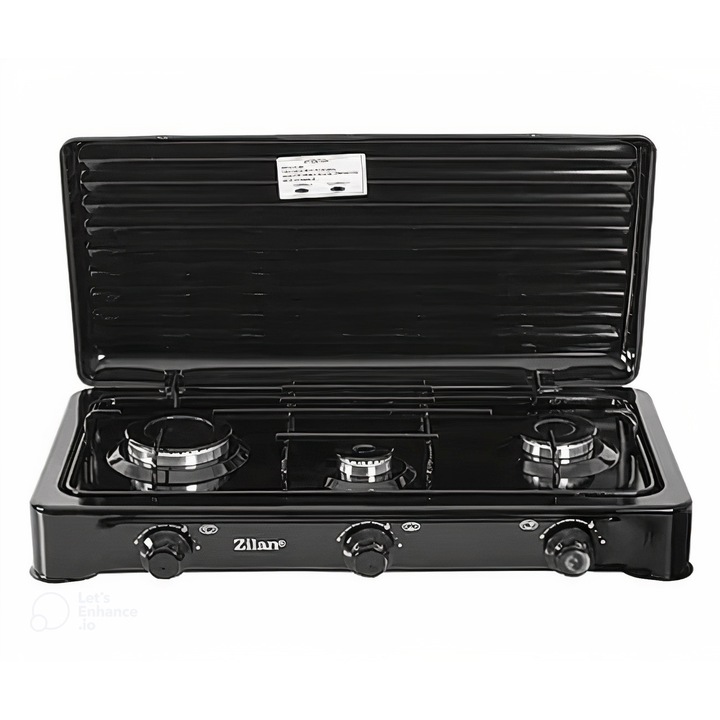 Aragaz cu 3 ochiuri, utilizare GPL butelie, ZILAN, negru