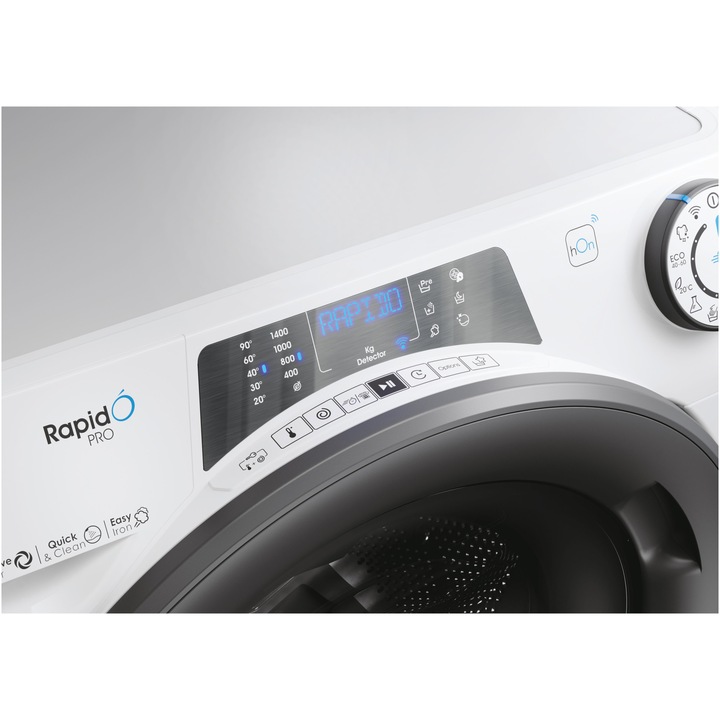 Masina de spalat rufe Slim, Candy Rapido Pro RP4 476BWMR/1-S, 7 kg, 1400 RPM, Clasa A, Motor Inverter, Quick&Clean Technology, Steam Hygiene+, WiFi, Easy Iron+, Alb