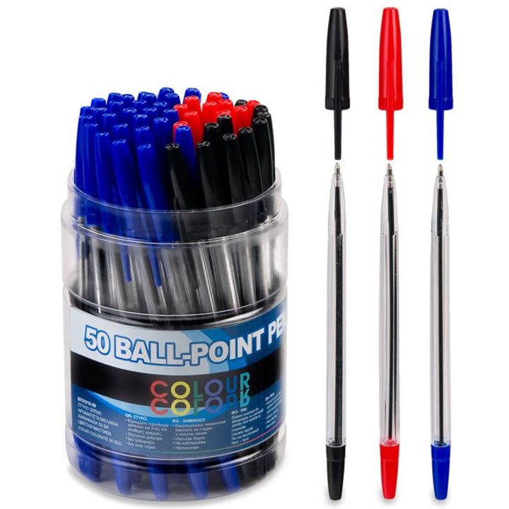 Комплект от 50 химикалки, пластмасови, многоцветни
