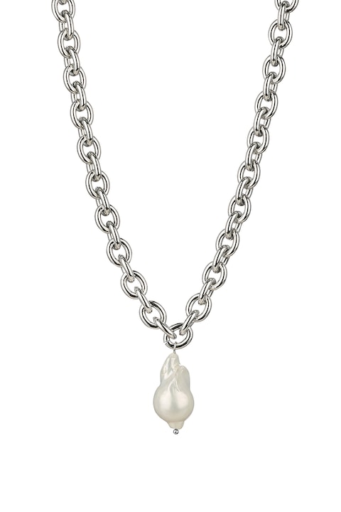 Isabella Ford, Vastag láncos dizájnú nyaklánc gyöngyös medállal, Fehér, Ezüstszín
