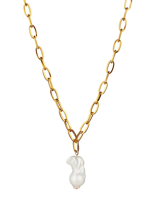 Isabella Ford, Láncos dizájnú nyaklánc gyöngyös medállal, Fehér, Aranyszín