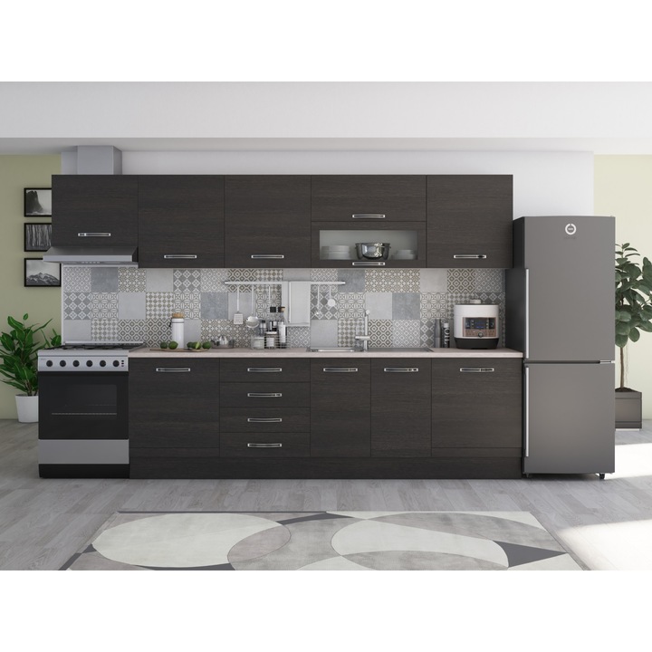 Bucatarie Alfa 320, wenge, blat termic travertin, corp hota