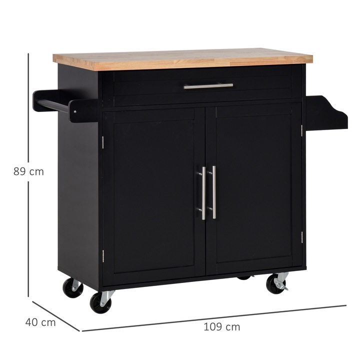 Кухненски шкаф с колела Homcom, MDF, 109x40x89 см, Черен