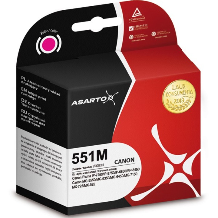 Asarto tintapatron Canon CLI551 iP 7250/8750/6850/5450-hez, 12 ml, Magenta
