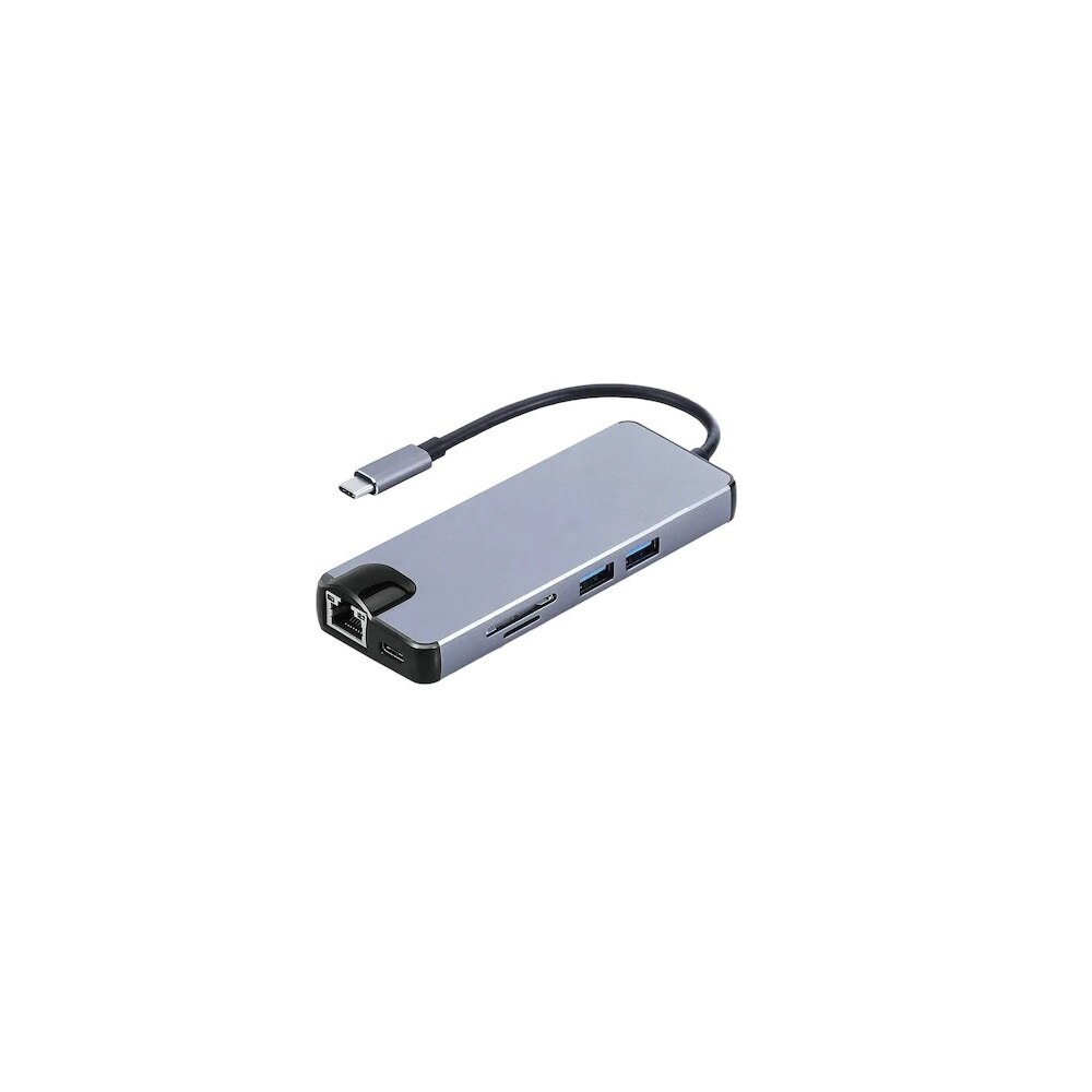 8-in-1 Multiport USB-C Hub Adapter For Macbook - USB 3.0, HDMI, RJ45 Ethernet, 15cm Cable