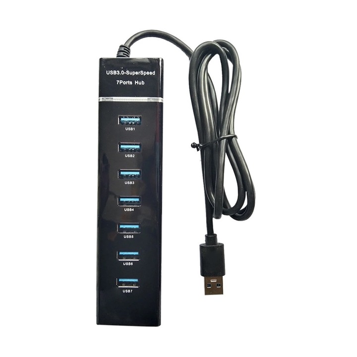 USB 3.0 elosztó 7 porttal, 5 Gbps, LED jelzőfény, 30 cm kábel, fekete K KATHODE