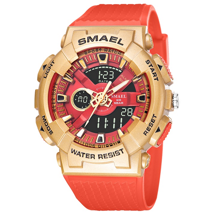 Мъжки ръчен часовник Smael Casual Fashion Sport Аналогов цифров кварцов Водоустойчивост 5 ATM Червено злато