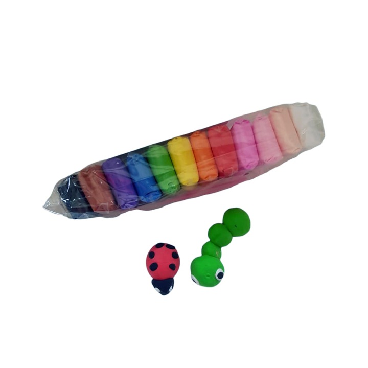 Set Plastilina Inteligenta, Magic Clay, 12 Pungi, Safe, cu Accesorii de Modelare, Multicolor 12 culori, + 2 ani