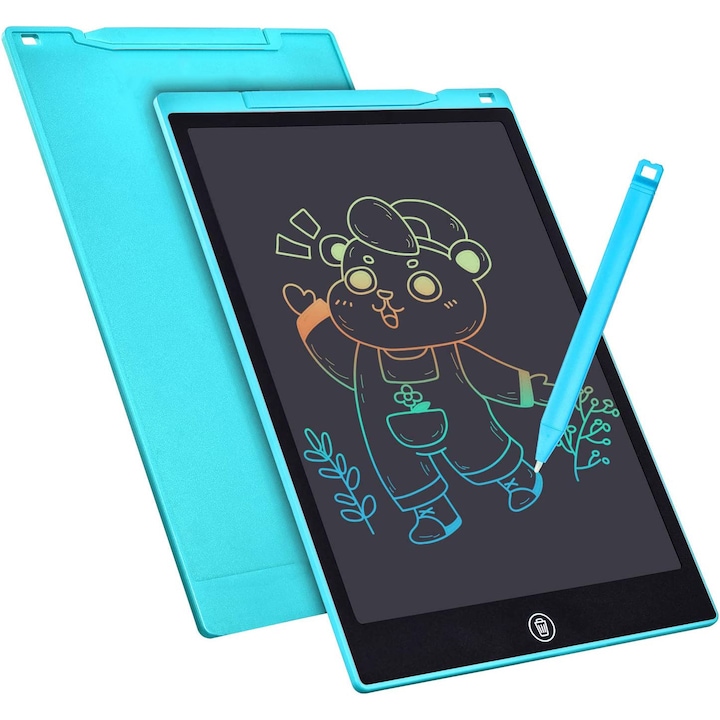 Tableta de scris si desenat Multicolor Kimystam®, 12 inch, LCD, Ecran color, stilou magnetic, Albastru
