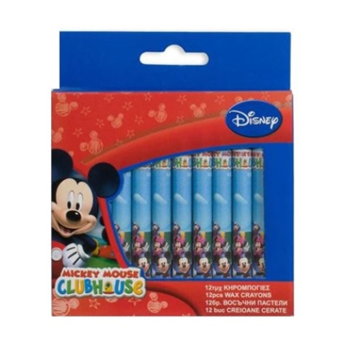 12 db viaszceruza készlet, Mikey Mouse Club modell, többféle szín, 9 cm