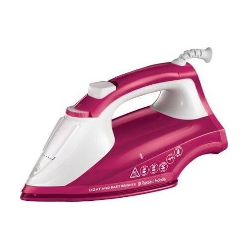 Fier de calcat Russell Hobbs Light & Easy Brights Berry 26480-56, talpa ceramica colorata infuzata cu balsam, 2400 W, 115 g/min, roz/alb