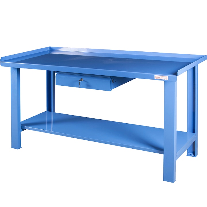 Munkaasztal fém tetejével és fiókkal, 1,6 m, kék, Marco Tools - Spin