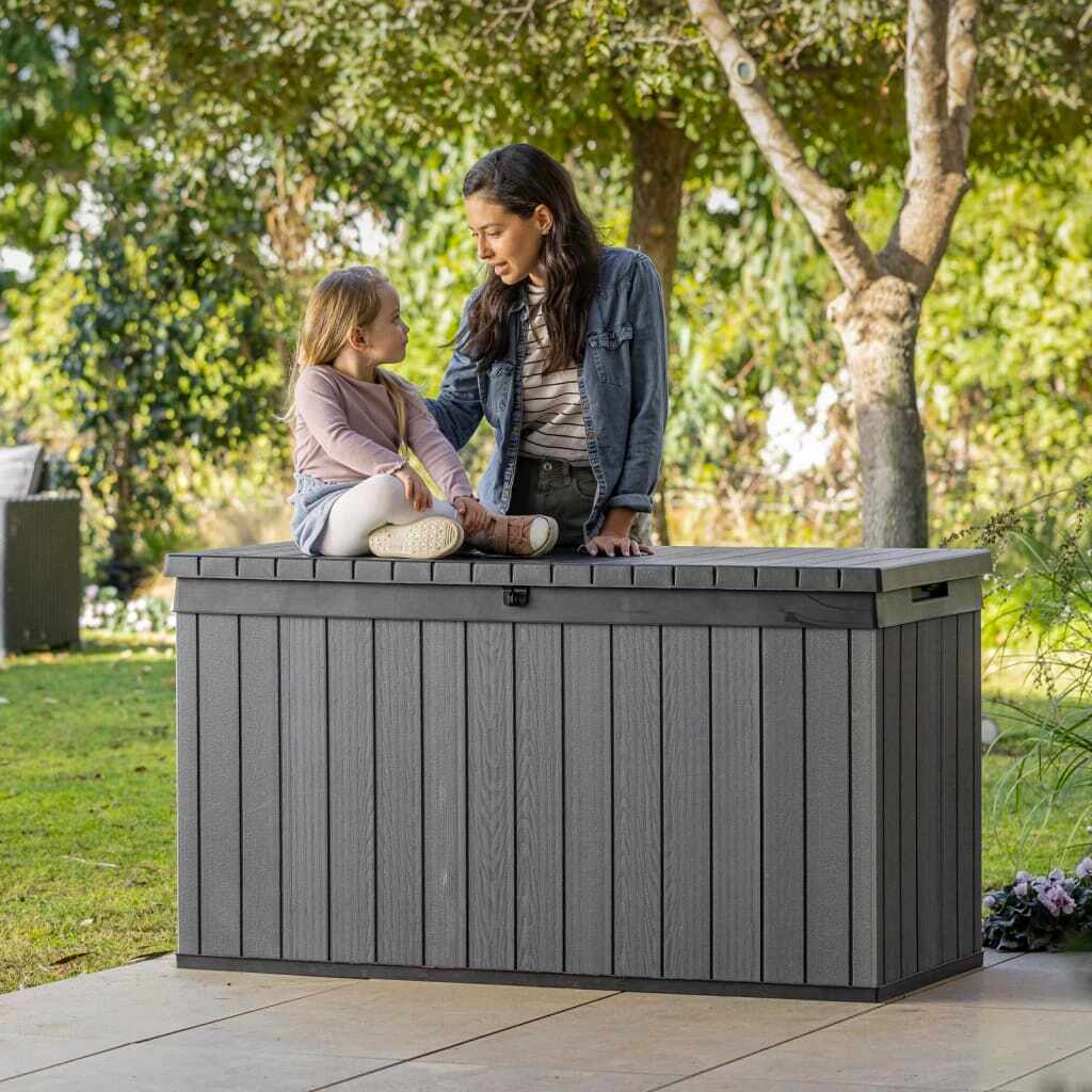 Polypropylen Box Langlebig Keter Darwin Aufbewahrungsbox 570 L – Braune Outdoor-Truhe Aus Wetterfestem EVOTECH-Kunststoff, Abschließbar, Für Kissen & Gartengeräte