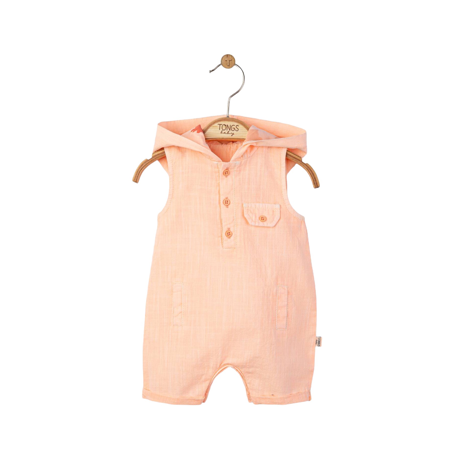 Летен гащеризон с качулка за бебета Tong baby, сьомга, 69 месеца eMAG.bg