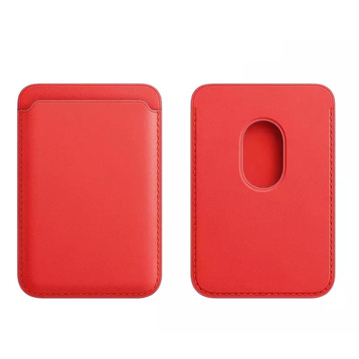 Husa de protectie RiKbo® portofel din piele pentru iPhone compatibil cu Apple Magsafe Wallet, Rosu