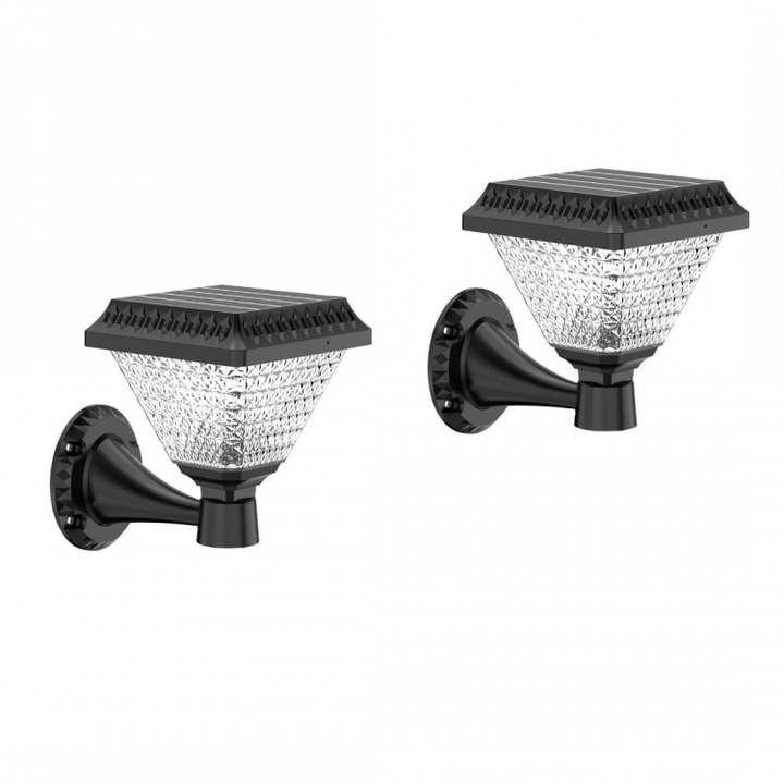 Комплект от 2 броя - Соларна стенна лампа, SW-RGB-R10BF, цвят черен