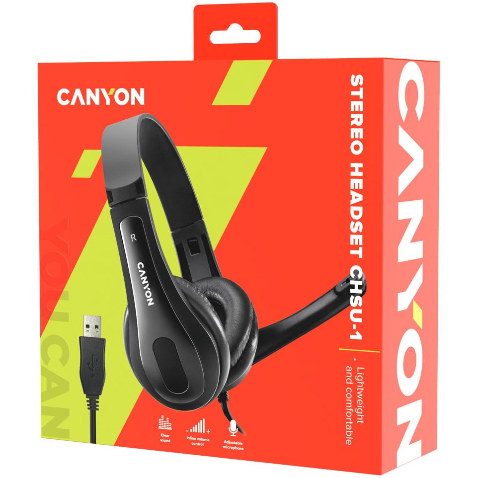 Слушалки Canyon HSC-1 с микрофон, USB, Черен - eMAG.bg