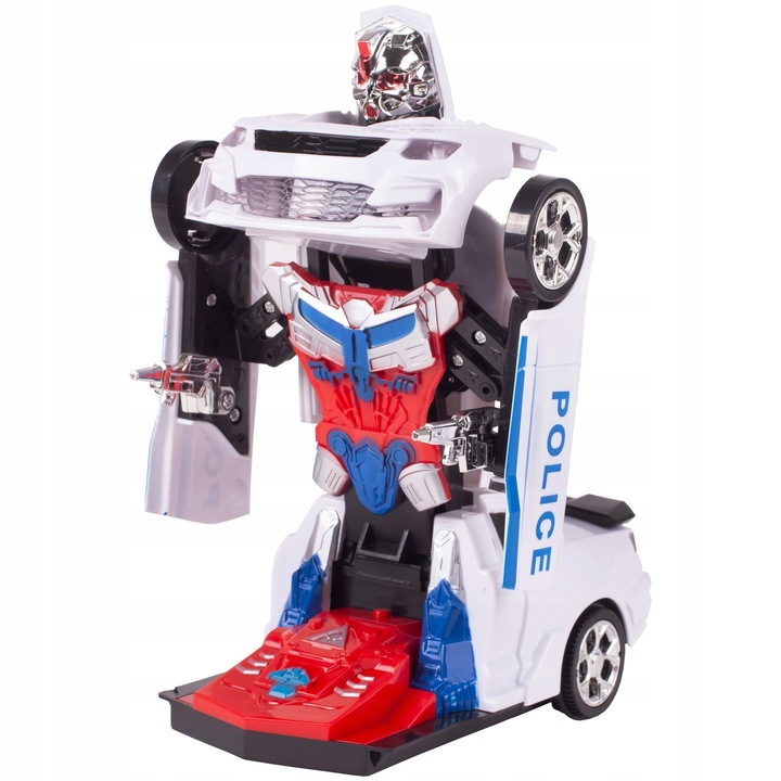 Robot de Jucarie Transformers 20 cm, Cars Police Action cu Efecte Sonore si Luminoase, 20 x 8.5 x 8.5 cm, White