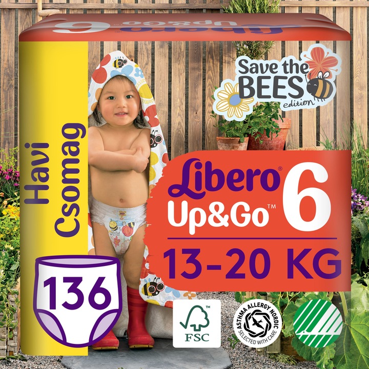 Libero Up&Go bugyipelenka 6, 13-20 kg, havi pelenkacsomag, 136 db
