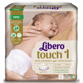 Scutece copii Libero Touch Open marime 1, 2-5 kg, 22 buc