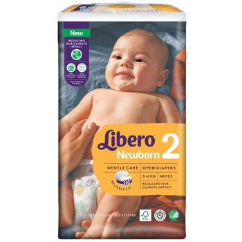Scutece copii Libero Newborn marime 2, 3-6 kg, 68 buc