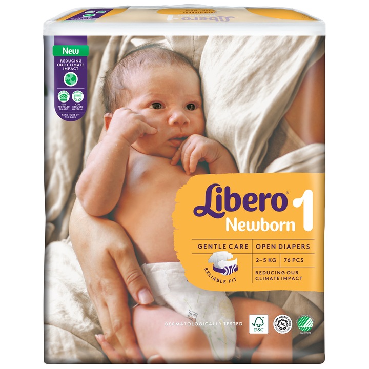 Scutece copii Libero Newborn marime 1, 2-5 kg, 76 buc