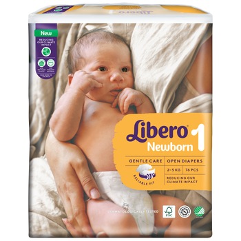Scutece copii Libero Newborn marime 1, 2-5 kg, 76 buc