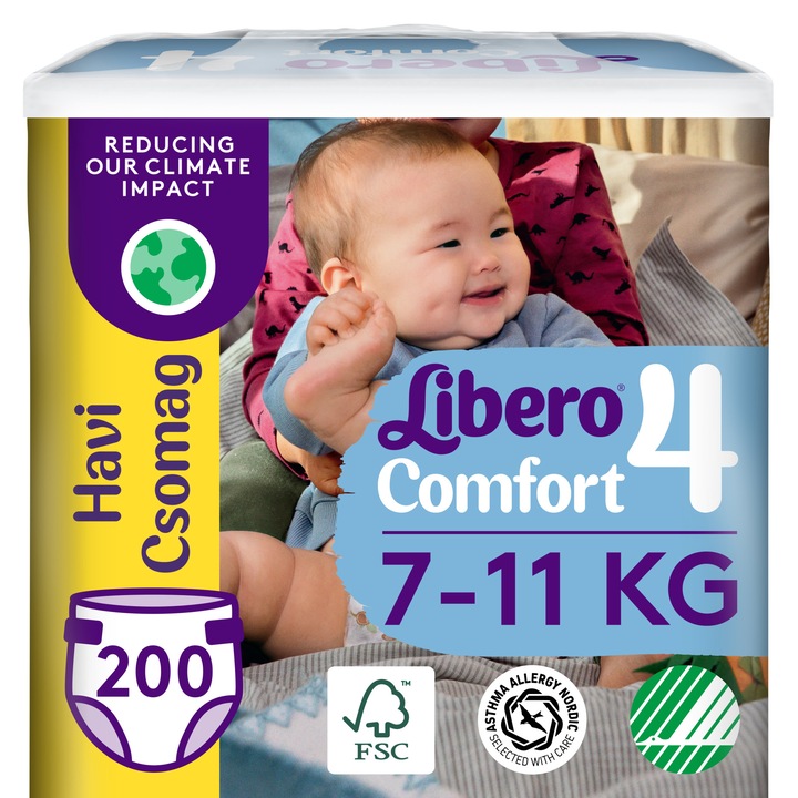 Libero Comfort pelenka 4, 7-11 kg, havi pelenkacsomag, 200 db