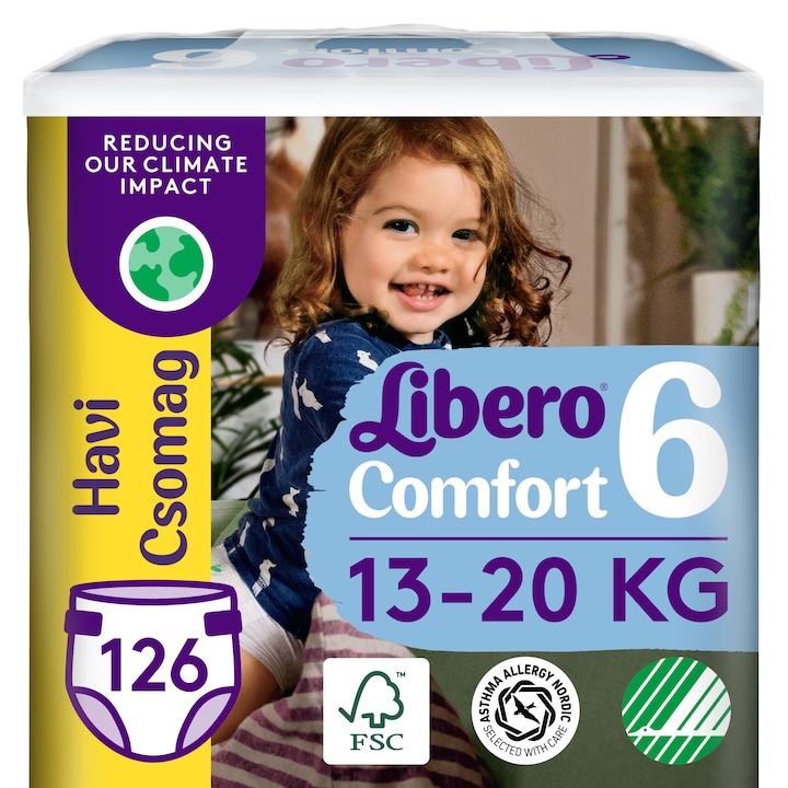 Libero Comfort pelenka 6, 13-20 kg, havi pelenkacsomag, 126 db