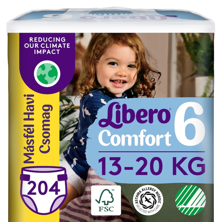 Libero Comfort pelenka 6, 13-20 kg, másfélhavi havi pelenkacsomag, 204 db